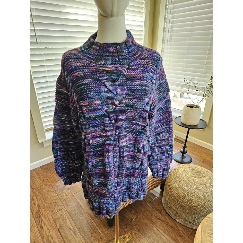 Handmade Wool Silk Blend Cableknit Sweater Vintage Multicolor NWT‎